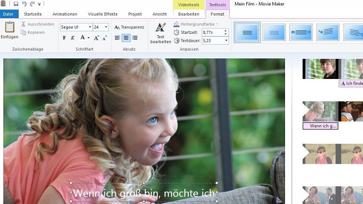 Bildschirmfoto: Untertitel mit MovieMaker erstellen