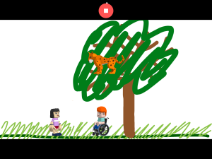 Screenshot der App "Toontastic 3D" zu sehen ist ein selbstgemaltes Szenario