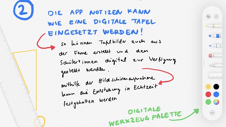 Screenshot der App Notizen mit Werkzeugen zum Zeichnen