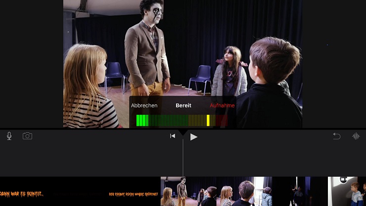 Filmspur in iMovie. Die Tonaufnahme läuft