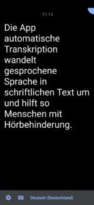 Screenshot der App Automatische Transkription