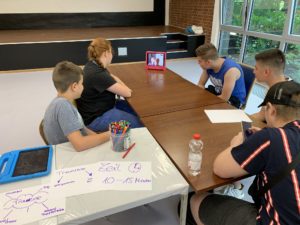 Teilnehmende des Sommerferienprojekts kommunizieren mit anderen Teilnehmenden via Skype und iPad