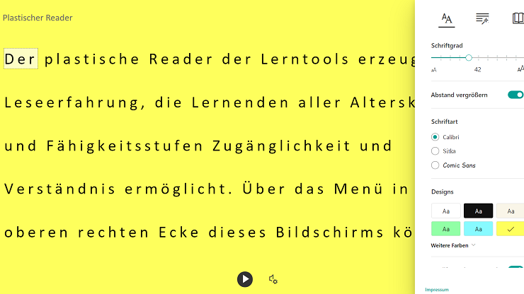 Angepasste Textdarstellung durch den Plastischen Reader