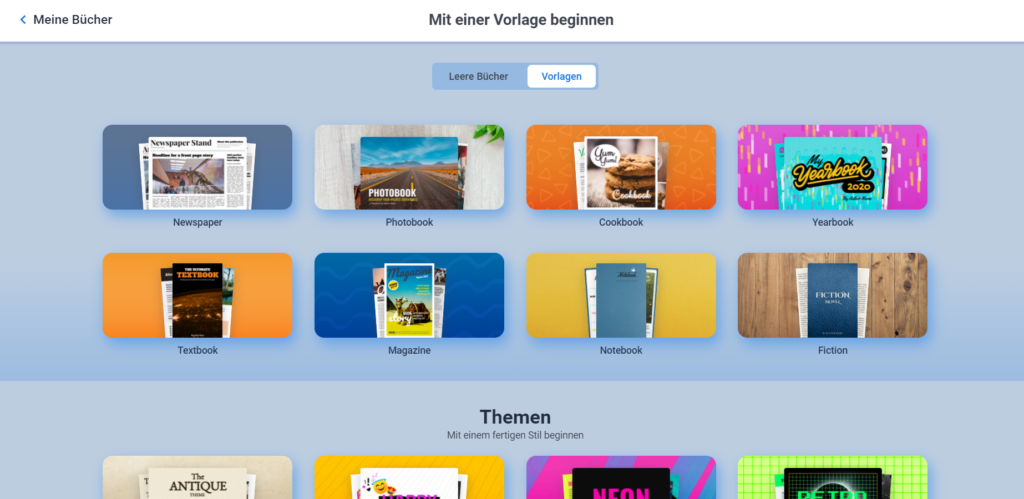 Book Creator: Vorlagen