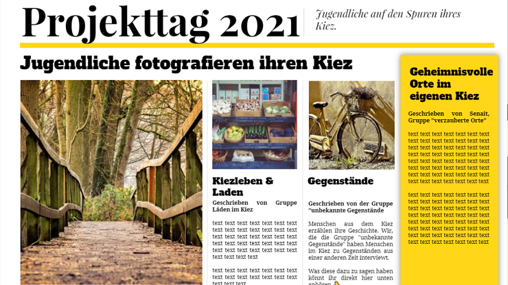 Beispiel für ein Kiezbuch mit der Book Creator Vorlage Zeitung