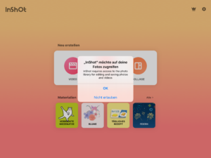 Kamera und Mikrofon zulassen in der InShot-App
