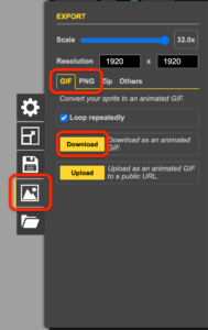 Exportieren der Piskel Figuren als GIF oder PNG-Datei