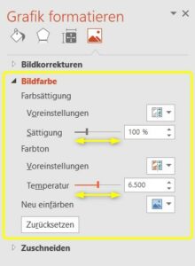 Bildfarbe manuell einstellen in Powerpoint