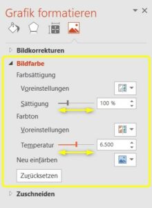 Bildfarbe manuell einstellen in Powerpoint