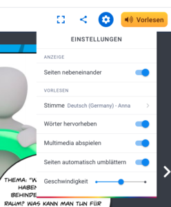 Einstellungen der Vorlesefunktion in Book Creator