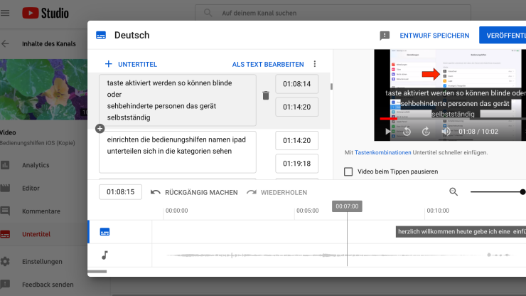 mit Youtube erstellte Untertitel