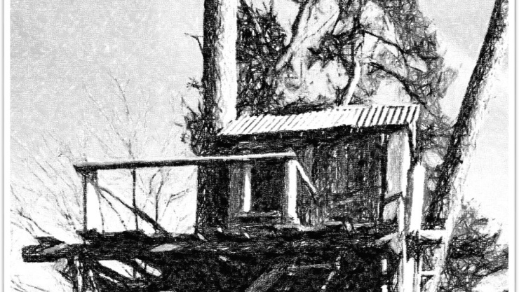 Bildmotiv einer Holzhütte, bearbeitet mit Powerpoint