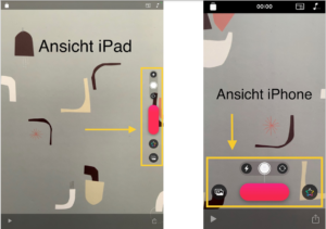 Unterschied der Anordnung von Schaltflächen beim iPad und beim iPhone