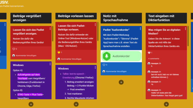 Übersicht über das Workshop Padlet