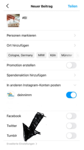 Screenshot Instagram-App mit dem Hinweis auf die Barrierefreiheitsfunktion