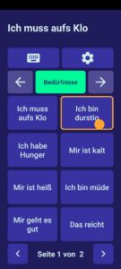 Screenshot der App Vocable auf einem Samsung Galaxy Smartphone mit aktivierter Kopfsteuerung