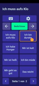 Screenshot der App Vocable auf einem Samsung Galaxy Smartphone mit aktivierter Kopfsteuerung