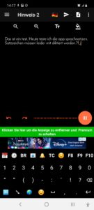 Screenshot der App Sprachnotizen auf einem Android-Smartphone mit einem diktierten Beispieltext, dass die Satzzeichen diktiert werden müssen