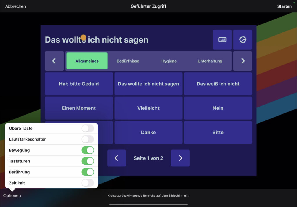 App Vocable mit geöffneten Geführten Zugriff