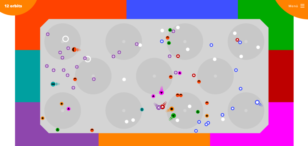 Screenshot der Webseite 12 Orbits mit einem Auschnitt des Spiels im colorblind mode