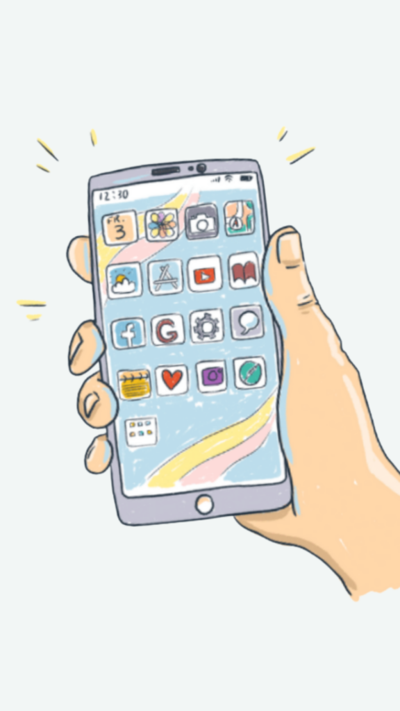 Illustration von einer Hand die ein Smartphone hält
