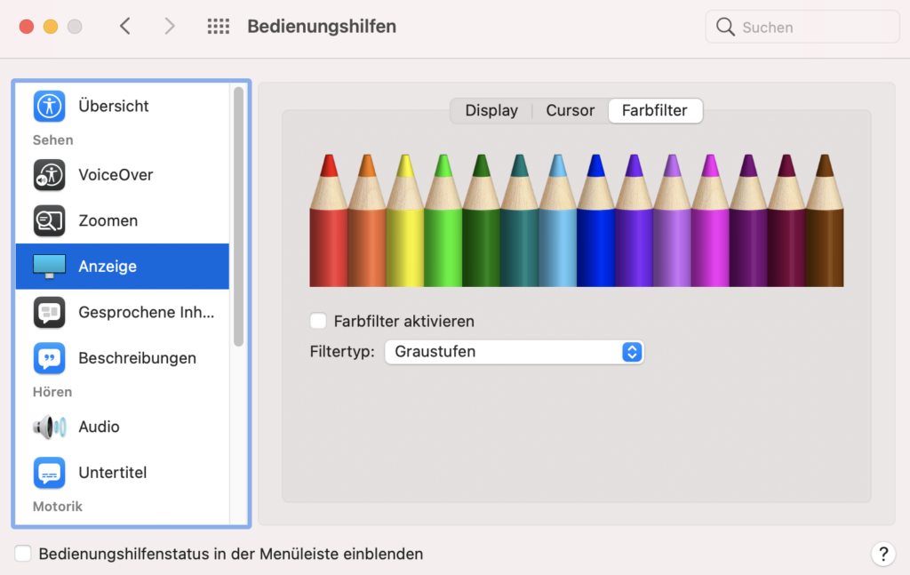 Graustufen in Mac-Bedienungshilfen aktivieren