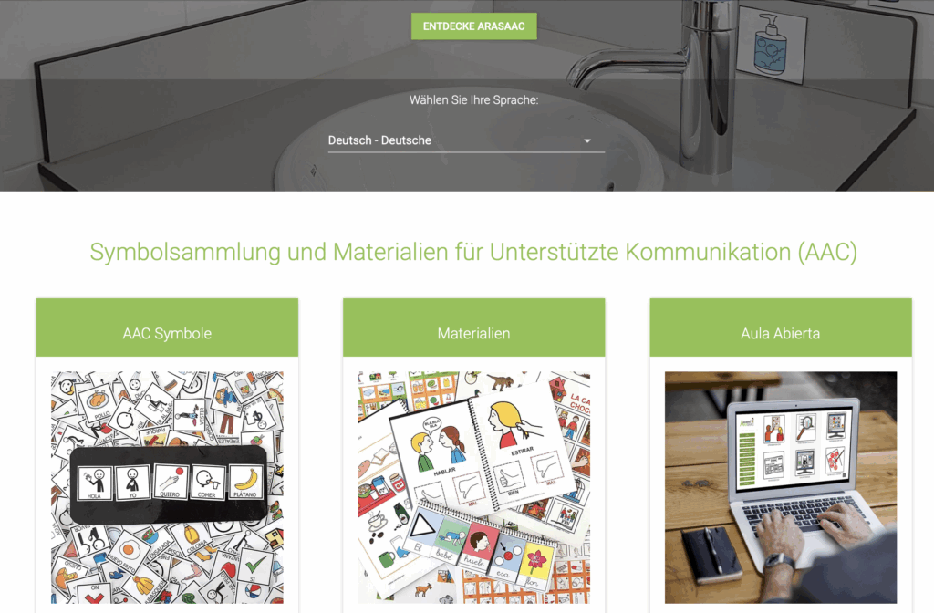 Bildschirmfoto der Projektseite von ARASAAC