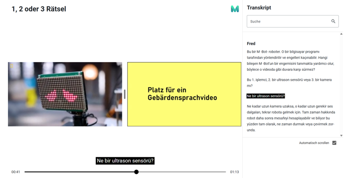 Screenshot von der Anwendung Melvin: "Platz für ein Gebärdensprachvideo"